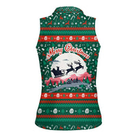 Bulgaria Christmas Women Sleeveless Polo Shirt with Green-Red Theme, Golden Lion, and Santa Sleigh Motif - Wonder Print Shop