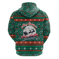 Bulgaria Christmas Zip Hoodie with Green-Red Theme, Golden Lion, and Santa Sleigh Motif - Wonder Print Shop