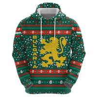 Bulgaria Christmas Zip Hoodie with Green-Red Theme, Golden Lion, and Santa Sleigh Motif - Wonder Print Shop