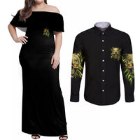 Your Demons Hide Under Your Bed Couples Matching Off Shoulder Maxi Dress and Long Sleeve Button Shirt - Wonder Print Shop
