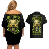 Your Demons Hide Under Your Bed Couples Matching Off Shoulder Short Dress and Hawaiian Shirt - Wonder Print Shop