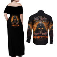 When I Was Born Reaper Fire Couples Matching Off Shoulder Maxi Dress and Long Sleeve Button Shirt - Wonder Print Shop