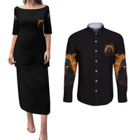When I Was Born Reaper Fire Couples Matching Puletasi Dress and Long Sleeve Button Shirt - Wonder Print Shop