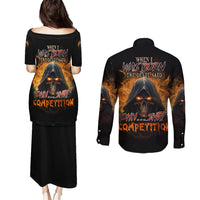 When I Was Born Reaper Fire Couples Matching Puletasi Dress and Long Sleeve Button Shirt - Wonder Print Shop