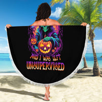 In My Defense I Was Left Unsupervised Halloween Beach Blanket - Wonder Print Shop