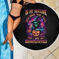 In My Defense I Was Left Unsupervised Halloween Beach Blanket - Wonder Print Shop