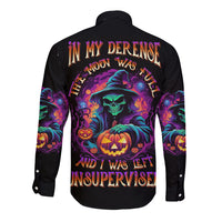 In My Defense I Was Left Unsupervised Halloween Long Sleeve Button Shirt - Wonder Print Shop