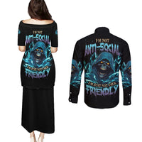 I'm Not Anti-social Mad Reaper Skull Couples Matching Puletasi Dress and Long Sleeve Button Shirt - Wonder Print Shop