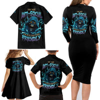 I'm Not Anti-social Mad Reaper Skull Family Matching Long Sleeve Bodycon Dress and Hawaiian Shirt - Wonder Print Shop