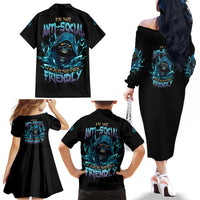 I'm Not Anti-social Mad Reaper Skull Family Matching Off Shoulder Long Sleeve Dress and Hawaiian Shirt - Wonder Print Shop