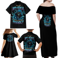 I'm Not Anti-social Mad Reaper Skull Family Matching Off Shoulder Maxi Dress and Hawaiian Shirt - Wonder Print Shop