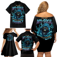 I'm Not Anti-social Mad Reaper Skull Family Matching Off Shoulder Short Dress and Hawaiian Shirt - Wonder Print Shop