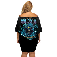 I'm Not Anti-social Mad Reaper Skull Family Matching Off Shoulder Short Dress and Hawaiian Shirt - Wonder Print Shop