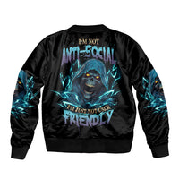 I'm Not Anti-social Mad Reaper Skull Sleeve Zip Bomber Jacket - Wonder Print Shop
