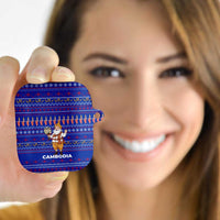 Cambodia Christmas AirPods Case with Santa in Traditional Outfit Elephant Dancers and Snowflake Pattern - Wonder Print Shop