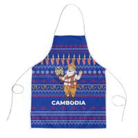 Cambodia Christmas Apron with Santa in Traditional Outfit Elephant Dancers and Snowflake Pattern - Wonder Print Shop
