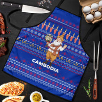 Cambodia Christmas Apron with Santa in Traditional Outfit Elephant Dancers and Snowflake Pattern - Wonder Print Shop