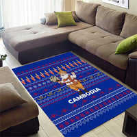 Cambodia Christmas Area Rug with Santa in Traditional Outfit Elephant Dancers and Snowflake Pattern - Wonder Print Shop
