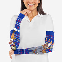Cambodia Christmas Arm Sleeves with Santa in Traditional Outfit Elephant Dancers and Snowflake Pattern - Wonder Print Shop