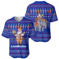 Cambodia Christmas Baseball Jersey with Santa in Traditional Outfit Elephant Dancers and Snowflake Pattern - Wonder Print Shop
