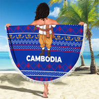 Cambodia Christmas Beach Blanket with Santa in Traditional Outfit Elephant Dancers and Snowflake Pattern - Wonder Print Shop