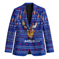 Cambodia Christmas Blazer with Santa in Traditional Outfit Elephant Dancers and Snowflake Pattern - Wonder Print Shop