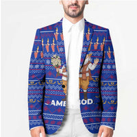 Cambodia Christmas Blazer with Santa in Traditional Outfit Elephant Dancers and Snowflake Pattern - Wonder Print Shop