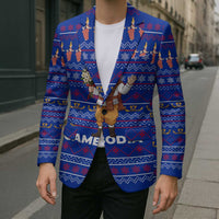 Cambodia Christmas Blazer with Santa in Traditional Outfit Elephant Dancers and Snowflake Pattern - Wonder Print Shop