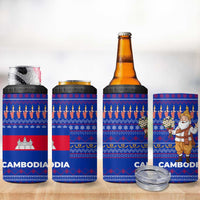 Cambodia Christmas 4 in 1 Can Cooler Tumbler with Santa in Traditional Outfit Elephant Dancers and Snowflake Pattern - Wonder Print Shop