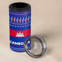 Cambodia Christmas 4 in 1 Can Cooler Tumbler with Santa in Traditional Outfit Elephant Dancers and Snowflake Pattern - Wonder Print Shop