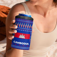Cambodia Christmas 4 in 1 Can Cooler Tumbler with Santa in Traditional Outfit Elephant Dancers and Snowflake Pattern - Wonder Print Shop
