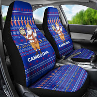 Cambodia Christmas Car Seat Cover with Santa in Traditional Outfit Elephant Dancers and Snowflake Pattern - Wonder Print Shop