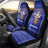 Cambodia Christmas Car Seat Cover with Santa in Traditional Outfit Elephant Dancers and Snowflake Pattern - Wonder Print Shop