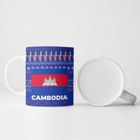 Cambodia Christmas Ceramic Mug with Santa in Traditional Outfit Elephant Dancers and Snowflake Pattern - Wonder Print Shop