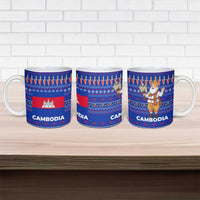 Cambodia Christmas Ceramic Mug with Santa in Traditional Outfit Elephant Dancers and Snowflake Pattern - Wonder Print Shop