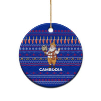 Cambodia Christmas Ceramic Ornament with Santa in Traditional Outfit Elephant Dancers and Snowflake Pattern - Wonder Print Shop