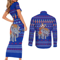 Cambodia Christmas Couples Matching Short Sleeve Bodycon Dress and Long Sleeve Button Shirt with Santa in Traditional Outfit Elephant Dancers and Snowflake Pattern - Wonder Print Shop