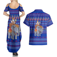 Cambodia Christmas Couples Matching Summer Maxi Dress and Hawaiian Shirt with Santa in Traditional Outfit Elephant Dancers and Snowflake Pattern - Wonder Print Shop