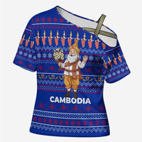 Cambodia Christmas Cross Shoulder Shirt with Santa in Traditional Outfit Elephant Dancers and Snowflake Pattern - Wonder Print Shop
