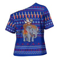 Cambodia Christmas Cross Shoulder Shirt with Santa in Traditional Outfit Elephant Dancers and Snowflake Pattern - Wonder Print Shop