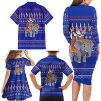 Cambodia Christmas Family Matching Long Sleeve Bodycon Dress and Hawaiian Shirt with Santa in Traditional Outfit Elephant Dancers and Snowflake Pattern - Wonder Print Shop