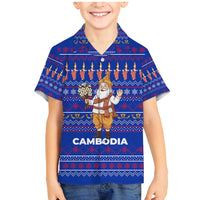 Cambodia Christmas Family Matching Mermaid Dress and Hawaiian Shirt with Santa in Traditional Outfit Elephant Dancers and Snowflake Pattern - Wonder Print Shop