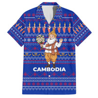 Cambodia Christmas Family Matching Off The Shoulder Long Sleeve Dress and Hawaiian Shirt with Santa in Traditional Outfit Elephant Dancers and Snowflake Pattern - Wonder Print Shop