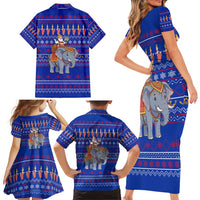 Cambodia Christmas Family Matching Short Sleeve Bodycon Dress and Hawaiian Shirt with Santa in Traditional Outfit Elephant Dancers and Snowflake Pattern - Wonder Print Shop