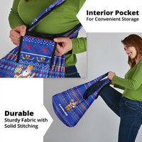 Cambodia Christmas Grocery Bag with Santa in Traditional Outfit Elephant Dancers and Snowflake Pattern - Wonder Print Shop