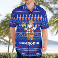 Cambodia Christmas Hawaiian Shirt with Santa in Traditional Outfit Elephant Dancers and Snowflake Pattern - Wonder Print Shop