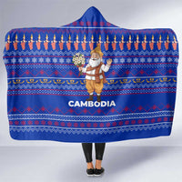 Cambodia Christmas Hooded Blanket with Santa in Traditional Outfit Elephant Dancers and Snowflake Pattern - Wonder Print Shop