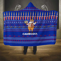 Cambodia Christmas Hooded Blanket with Santa in Traditional Outfit Elephant Dancers and Snowflake Pattern - Wonder Print Shop