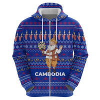Cambodia Christmas Hoodie with Santa in Traditional Outfit Elephant Dancers and Snowflake Pattern - Wonder Print Shop