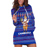 Cambodia Christmas Hoodie Dress with Santa in Traditional Outfit Elephant Dancers and Snowflake Pattern - Wonder Print Shop